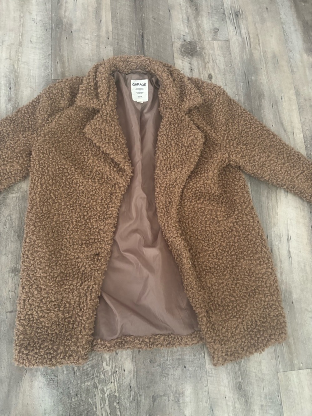 Garage Plush Teddy Coat in Caramel Brown